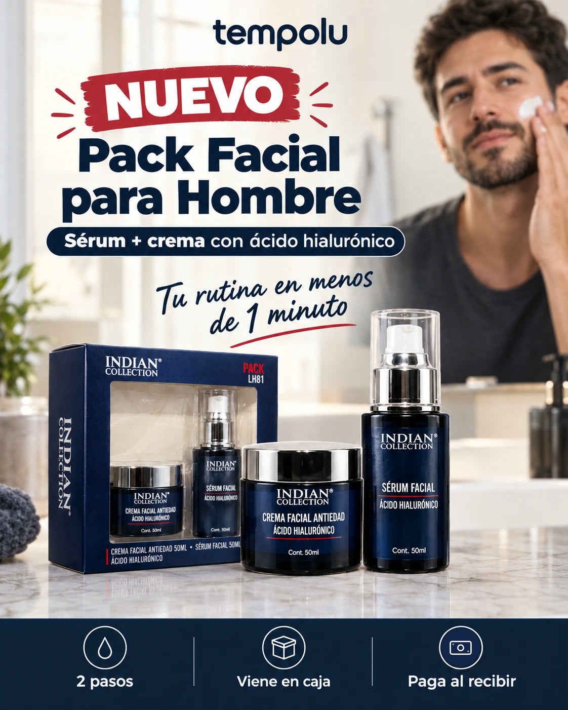 Nuevo Pack Facial para Hombre: sérum y crema con ácido hialurónico